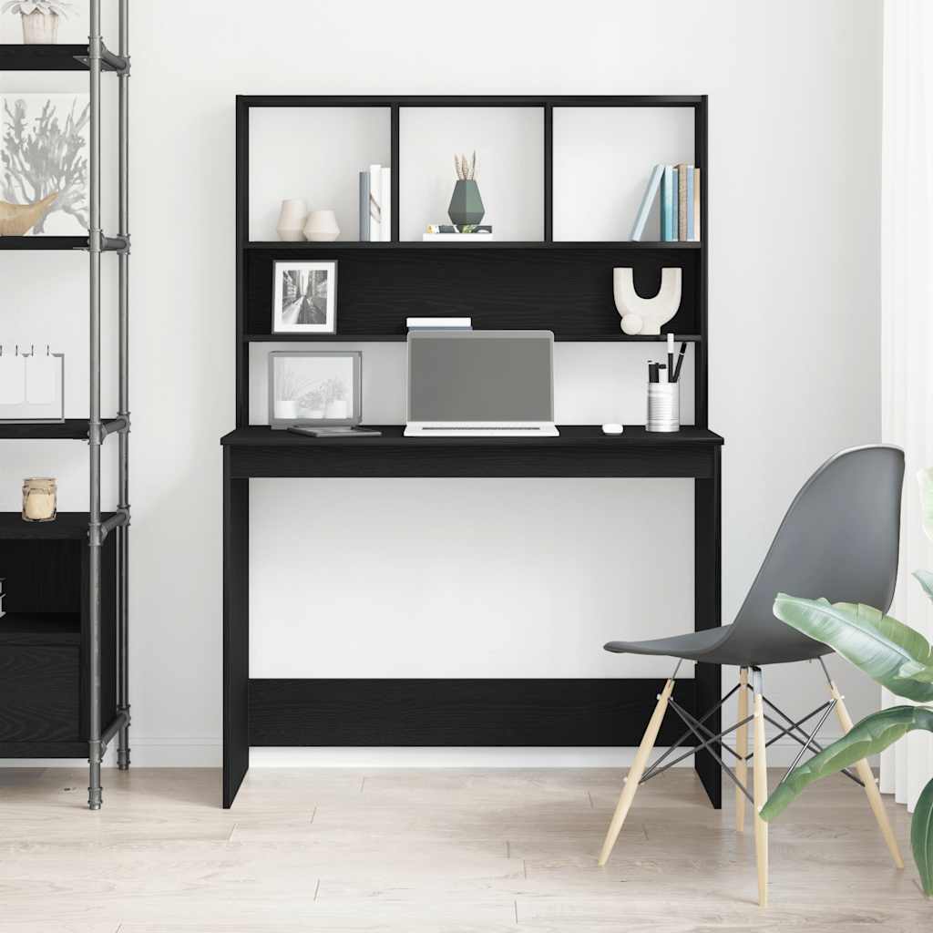 Bureau avec étagères aspect chêne noir 102x45x148 cm