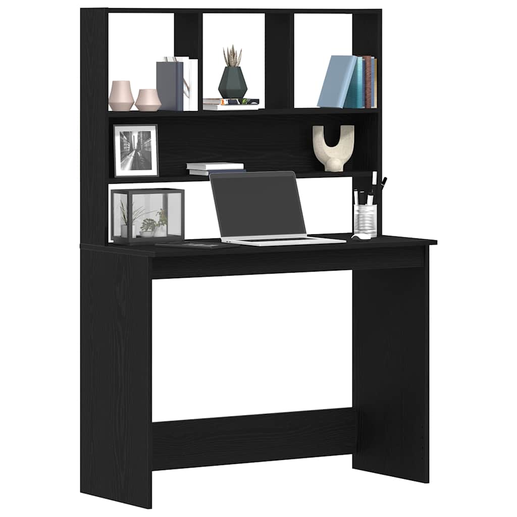 Bureau avec étagères aspect chêne noir 102x45x148 cm