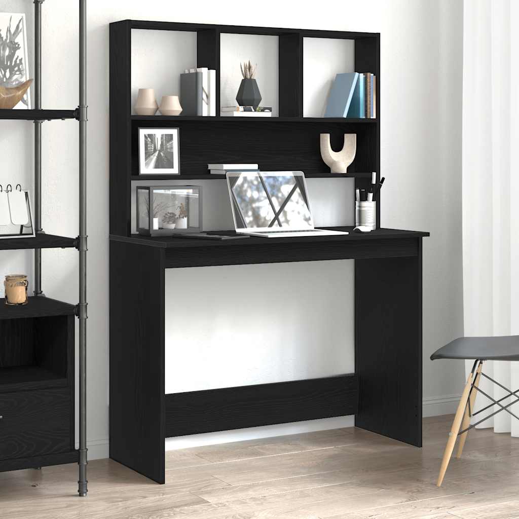 Bureau avec étagères aspect chêne noir 102x45x148 cm