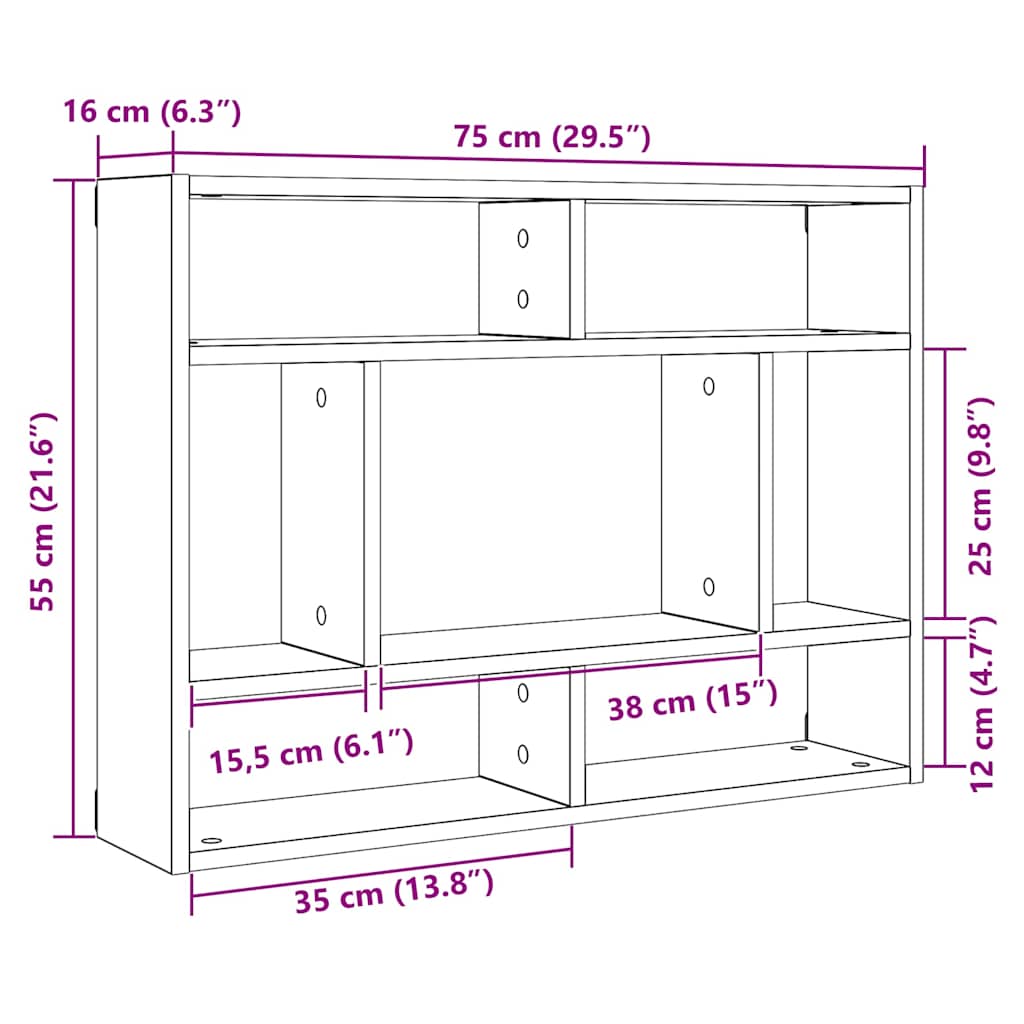 Wall shelf Artisan oak 75x16x55 cm wood material