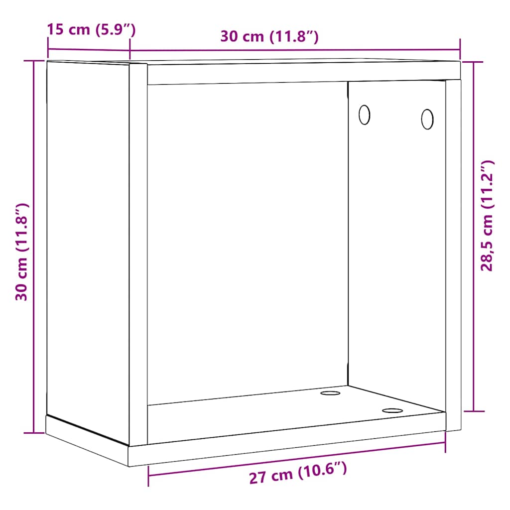Cube wall shelves 2 pcs. Black oak look 30x15x30 cm