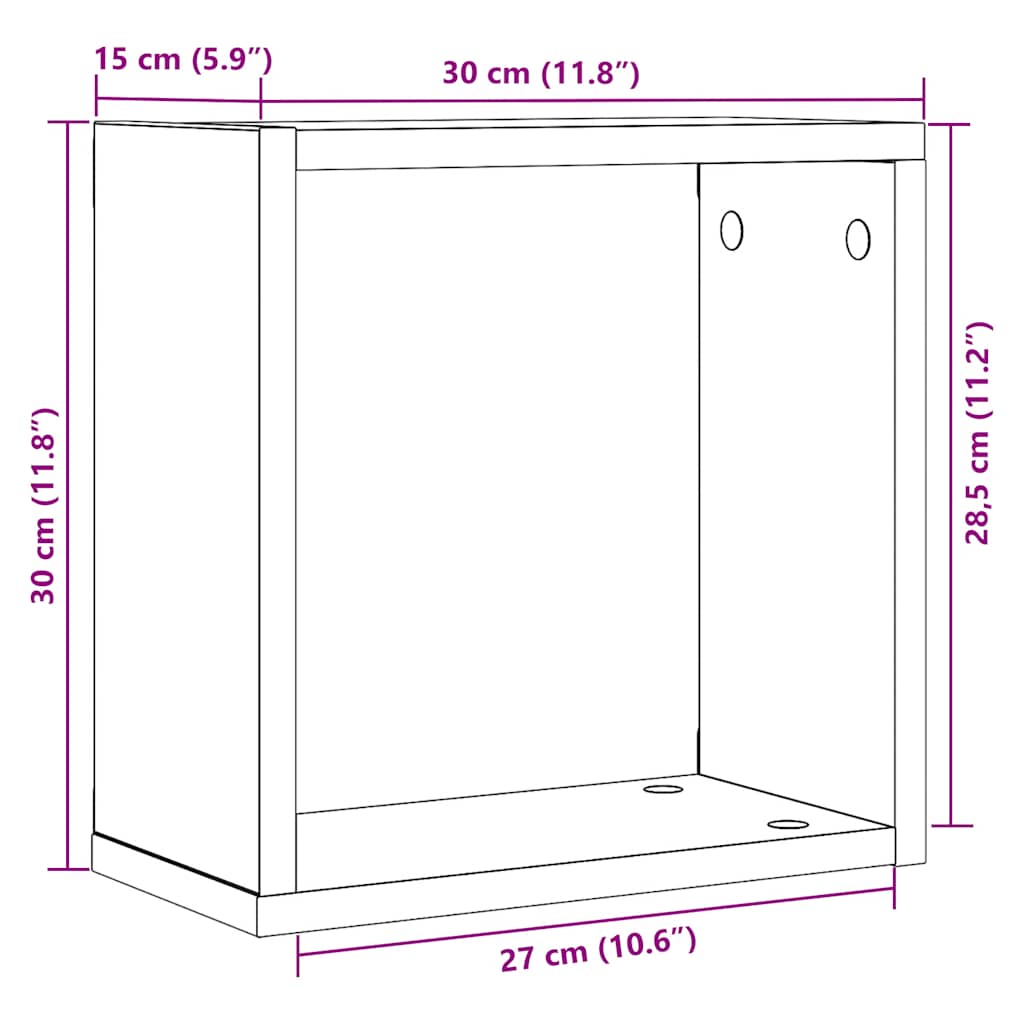 Cube wall shelves 4 pcs. Black oak look 30x15x30 cm