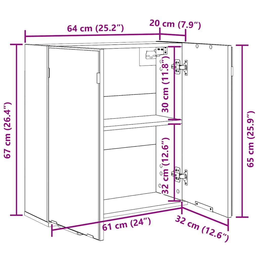 Spiegelschrank Schwarz Eichen-Optik 64 x 20 x 67 cm