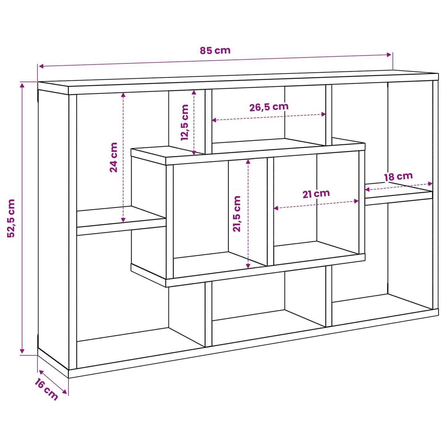 Wandregal Schwarz Eichen-Optik 85 x 16 x 52,5 cm Holzwerkstoff