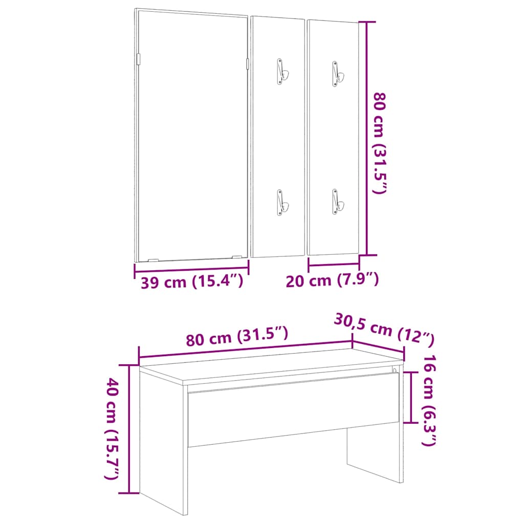 Flurmöbel-Set 4 stk. Schwarz Eichen-Optik 80 x 30,5 x 40 cm