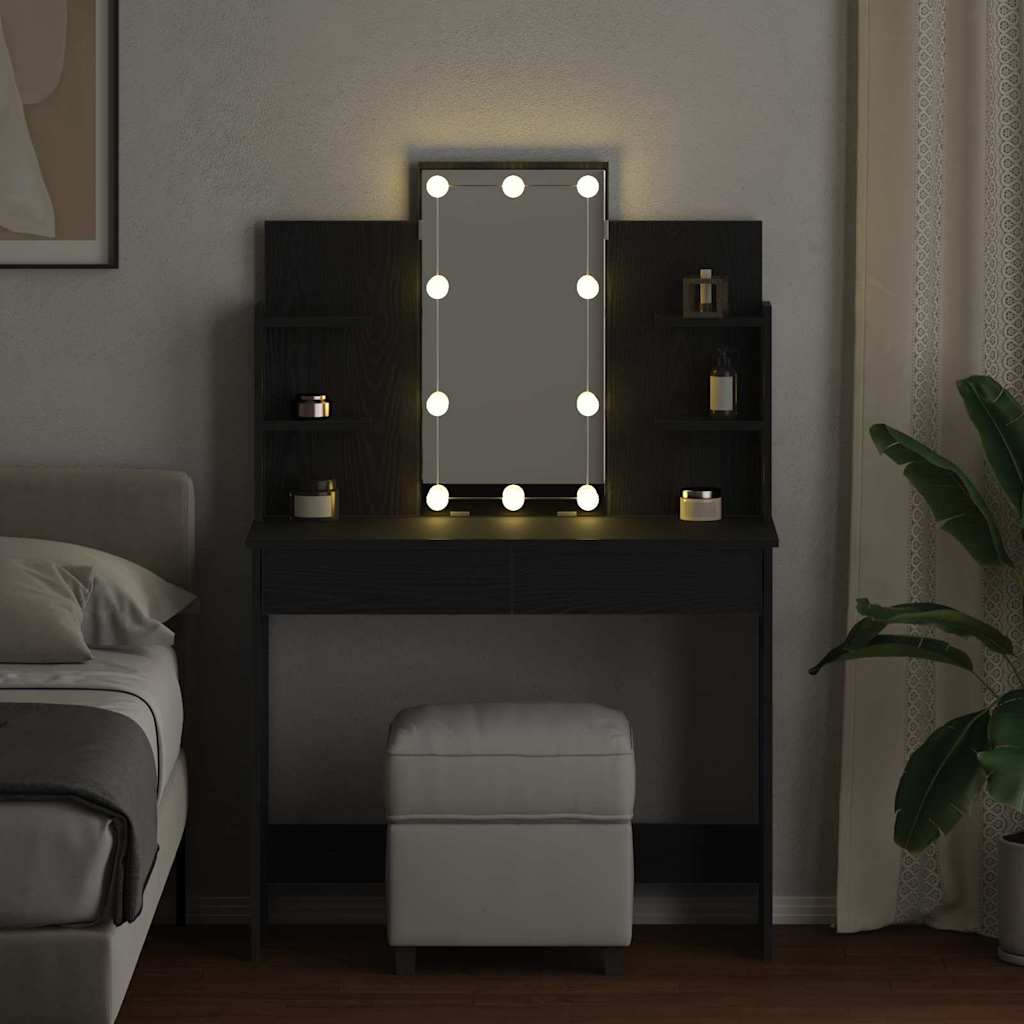 Schminktisch mit Regal Schwarz Eichen-Optik 96 x 40 x 142 cm
