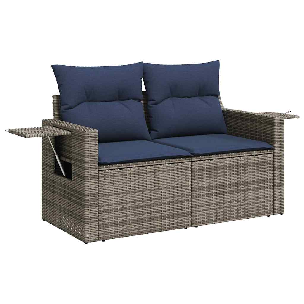 5tlg. Garten-Sofagarnitur mit Kissen Grau Poly Rattan