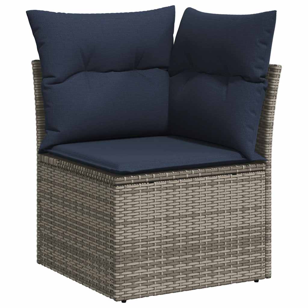 5tlg. Garten-Sofagarnitur mit Kissen Grau Poly Rattan Akazie