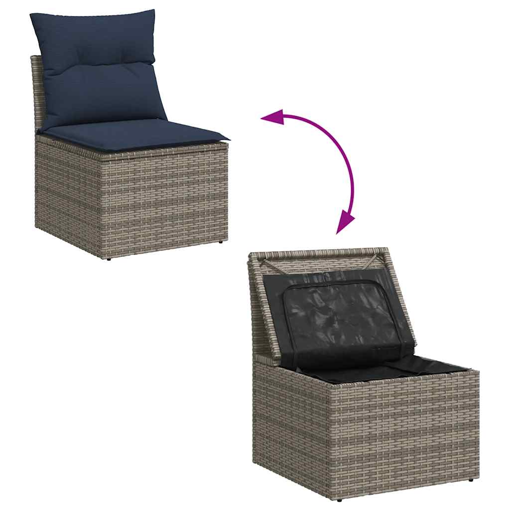 5tlg. Garten-Sofagarnitur mit Kissen Grau Poly Rattan Akazie