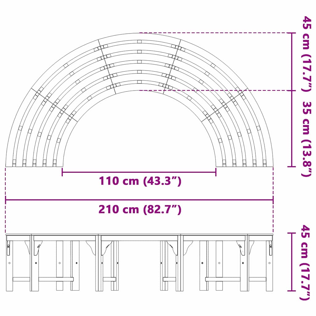 Baumbank 4-Sitzanzahl 210 x 80 x 45 cm Massives Eukalyptus Holz