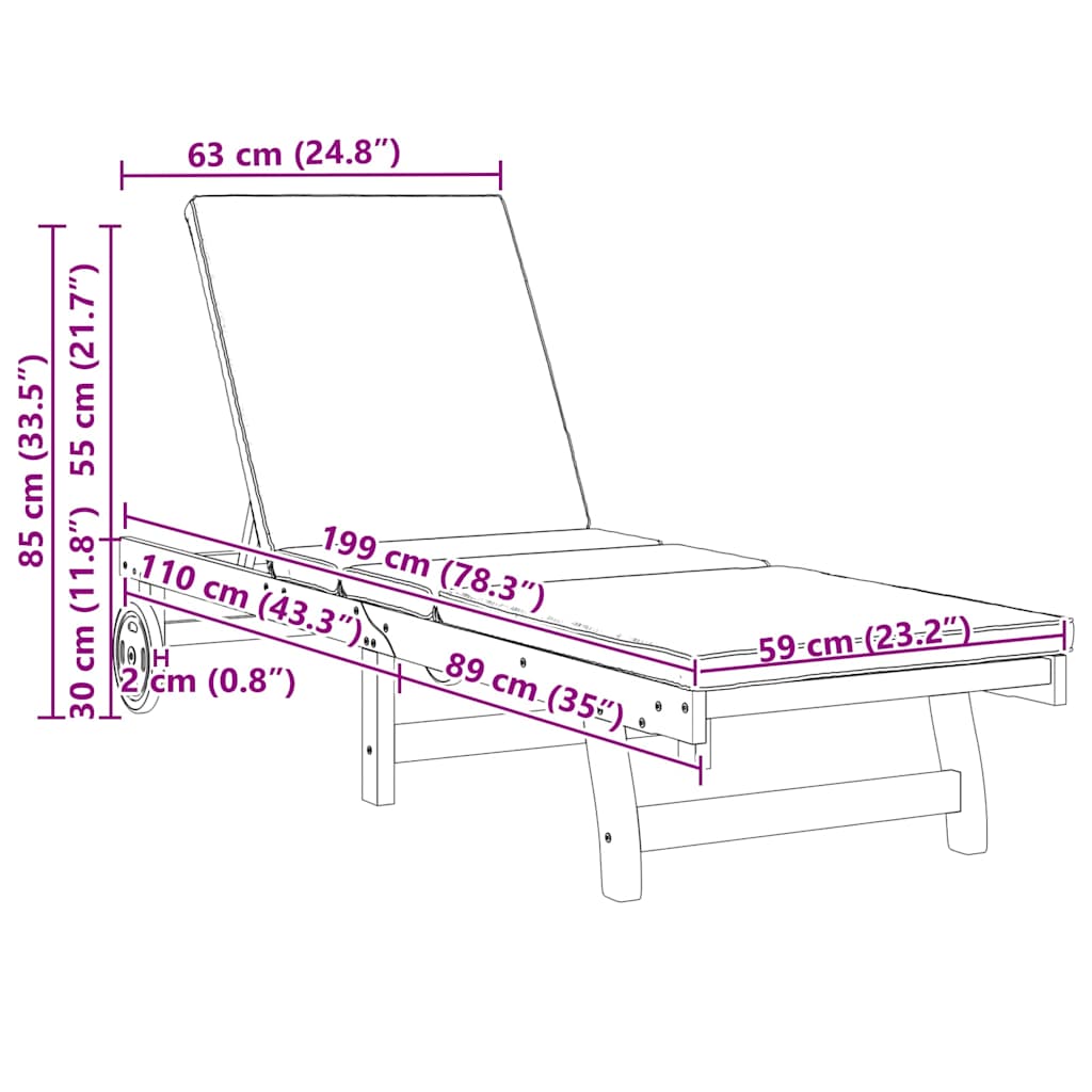 Sonnenliege Braun 199 x 63 x 85 cm Massivholz Akazie