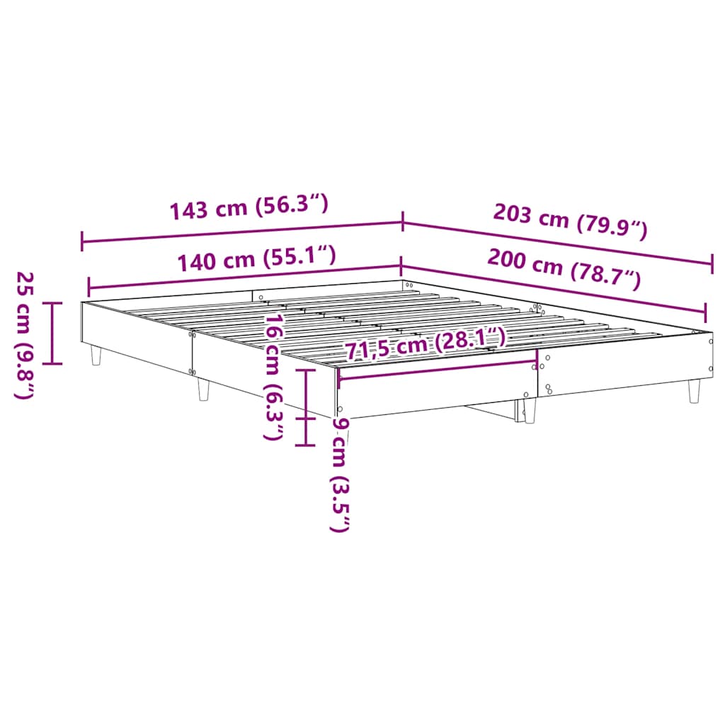 Bettgestell ohne Matratze Sonoma-Eiche 140x200 cm Holzwerkstoff
