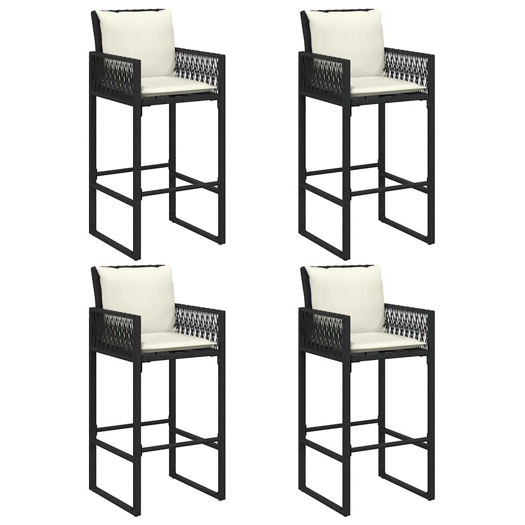 5-tlg. Gartenbar-Set mit Kissen Schwarz Poly Rattan Akazie