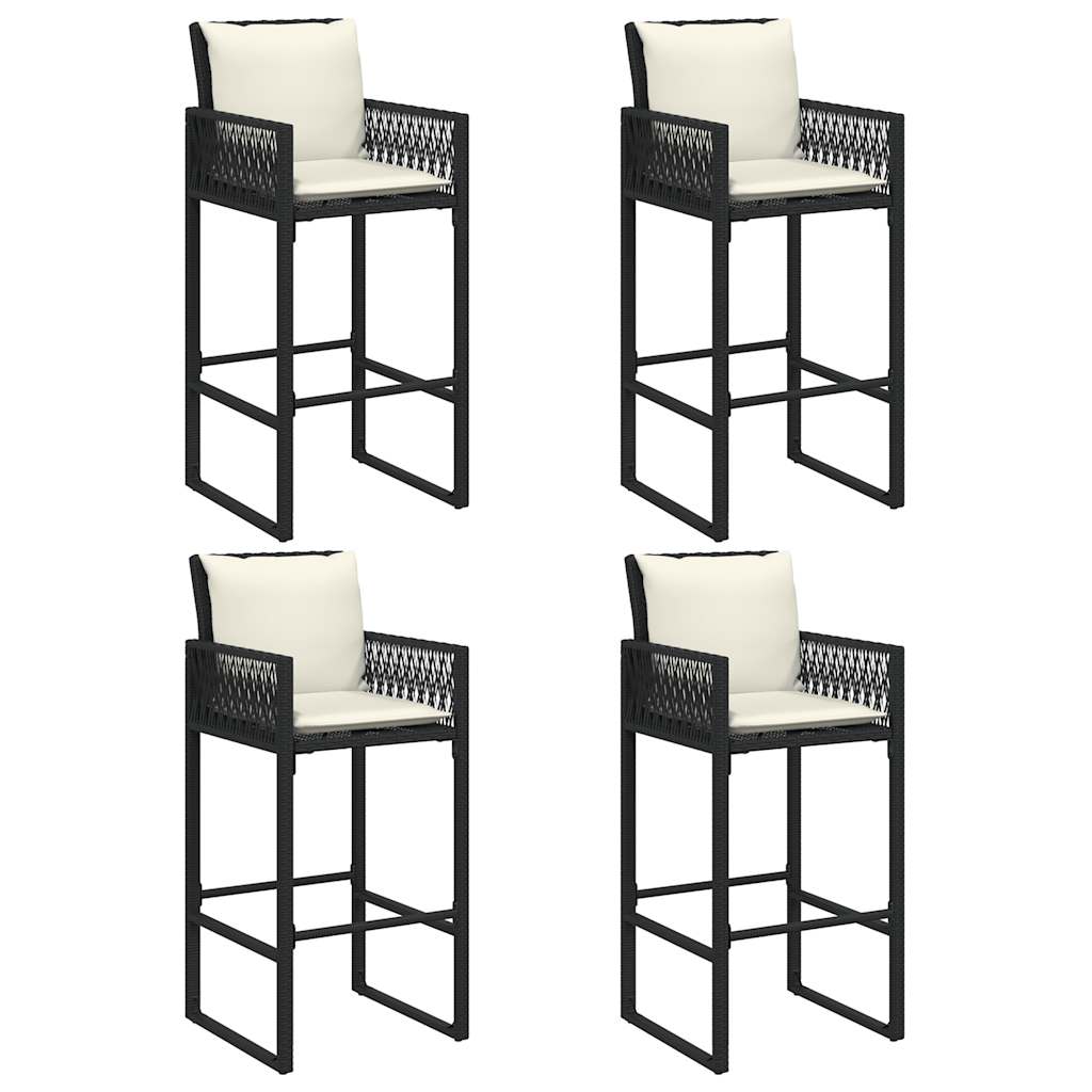 5-tlg. Gartenbar-Set mit Kissen Schwarz Poly Rattan Akazie