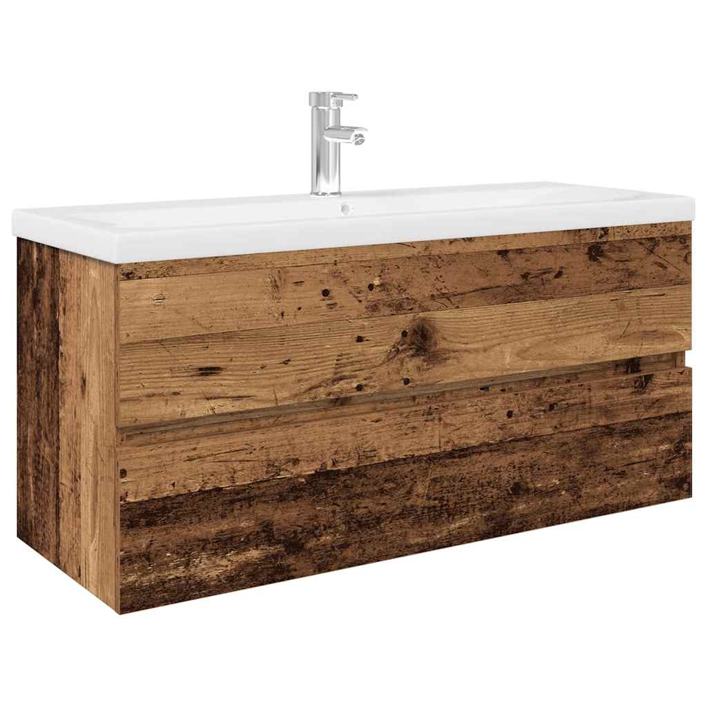 Vanity unit with built-in basin and faucet