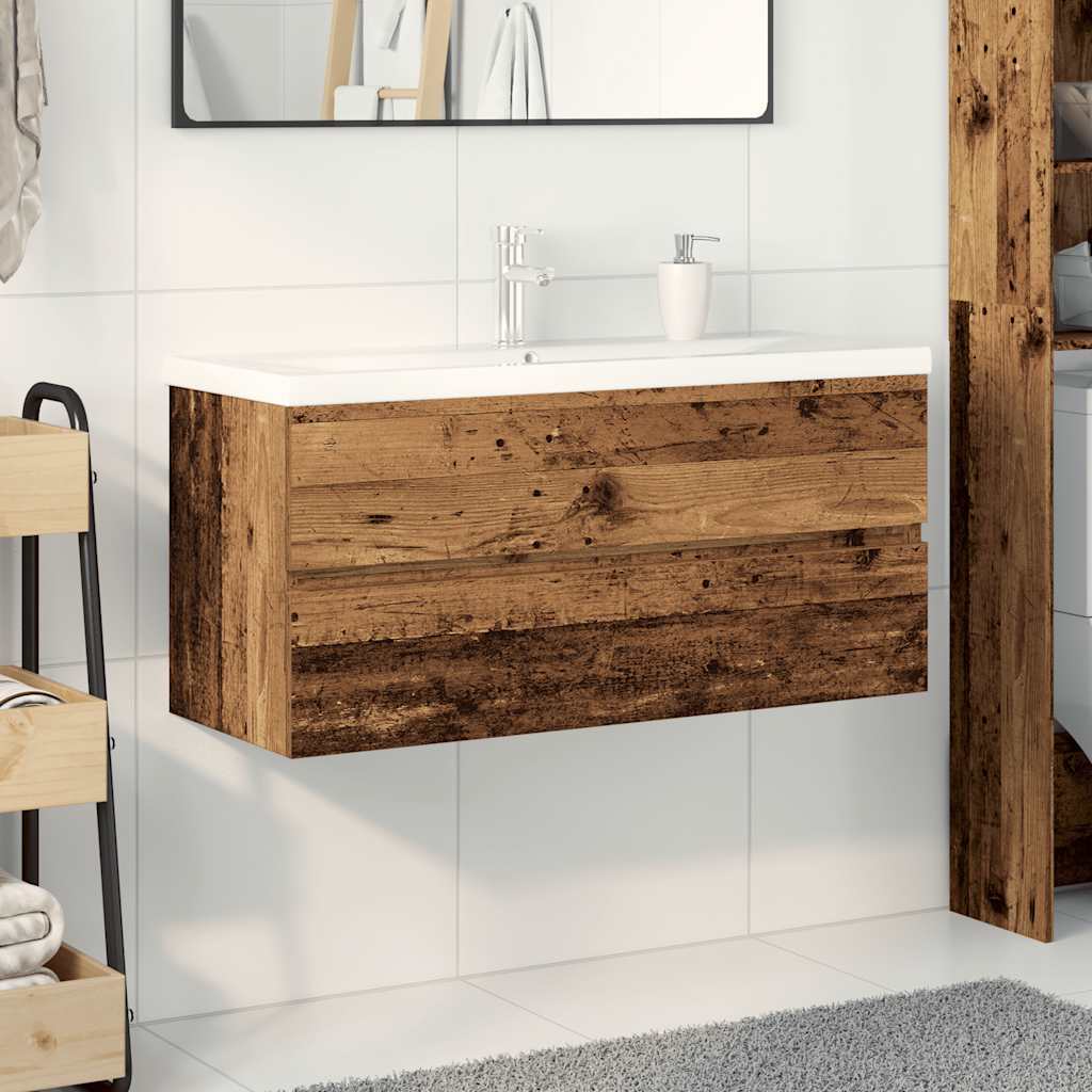 Vanity unit with built-in basin and faucet
