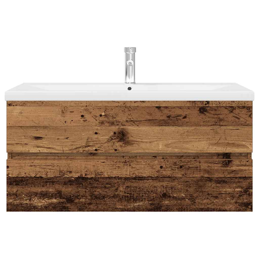 Vanity unit with built-in basin and faucet