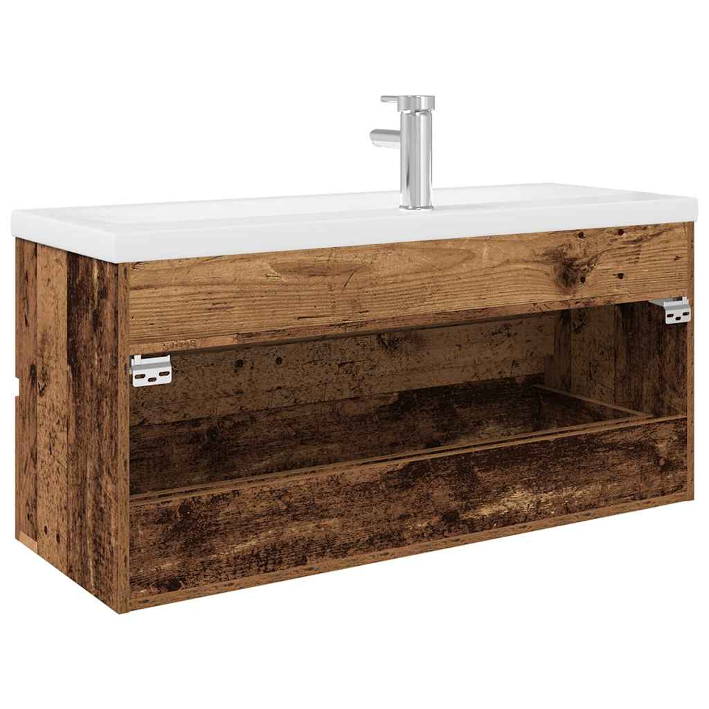 Vanity unit with built-in basin and faucet