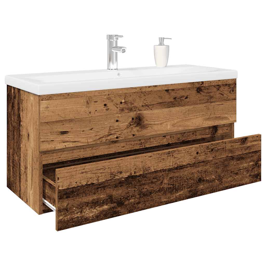 Vanity unit with built-in basin and faucet