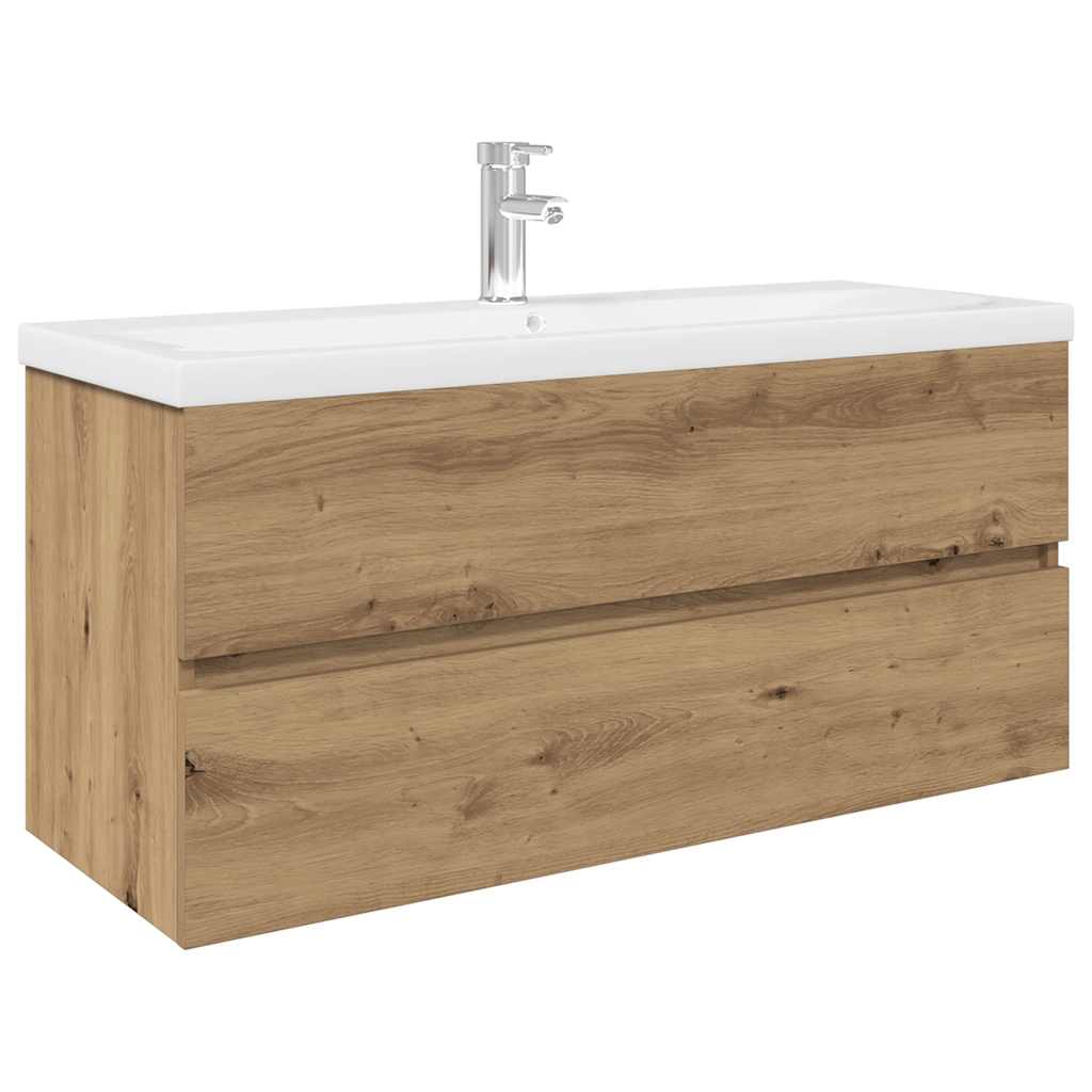 Vanity unit with built-in basin and faucet