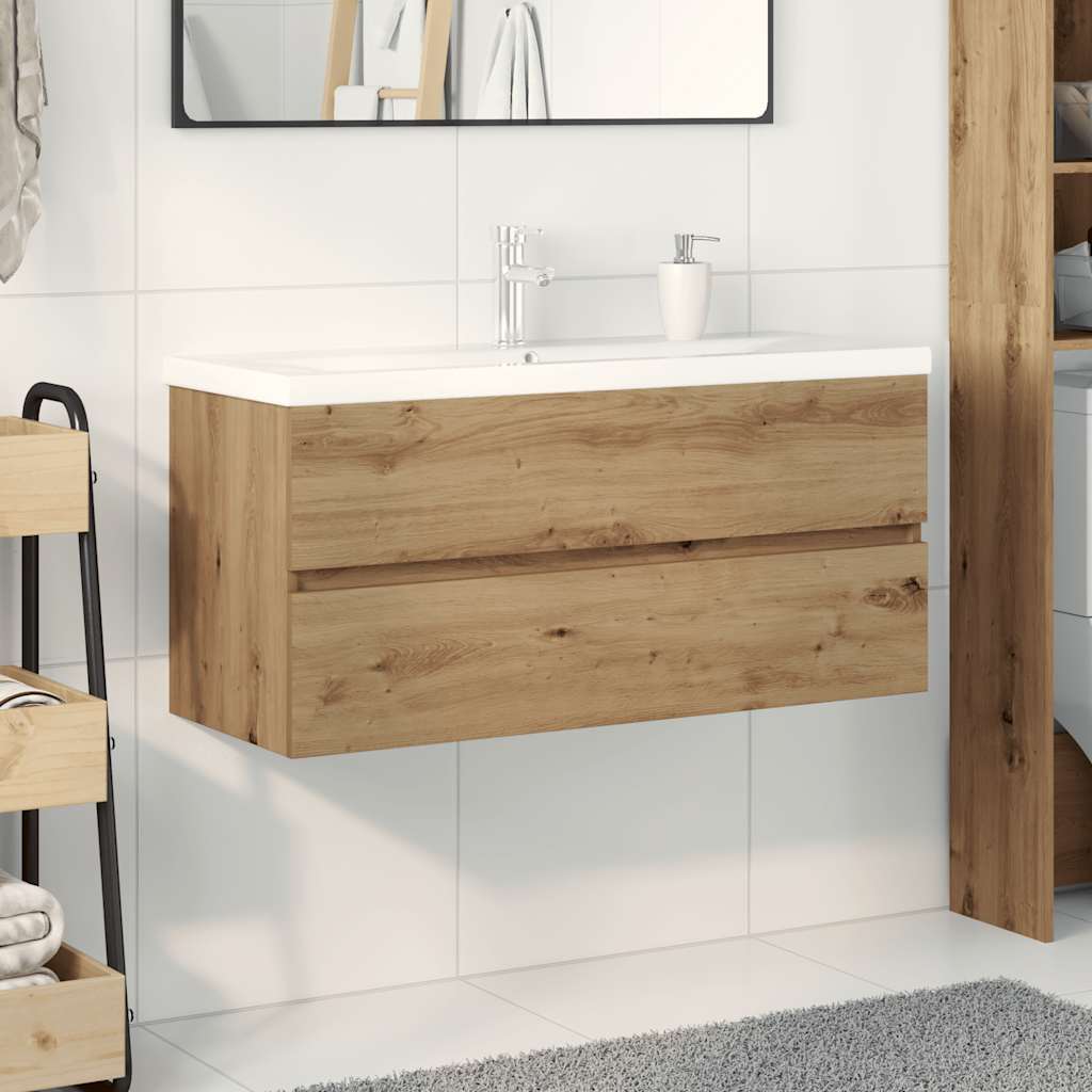 Vanity unit with built-in basin and faucet