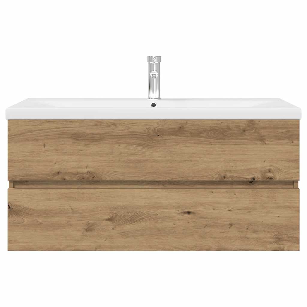 Vanity unit with built-in basin and faucet