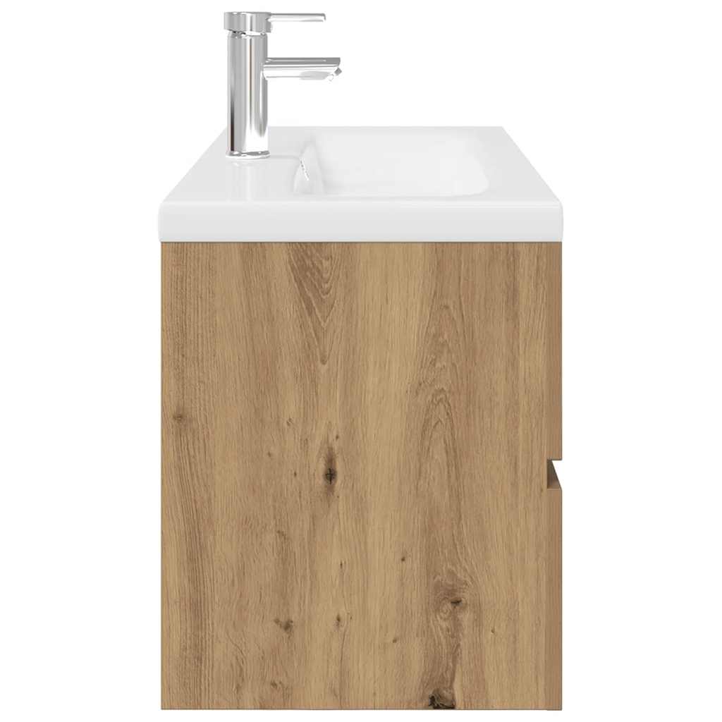 Vanity unit with built-in basin and faucet