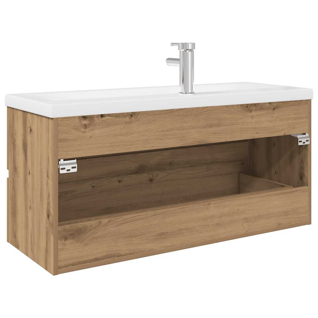 Vanity unit with built-in basin and faucet