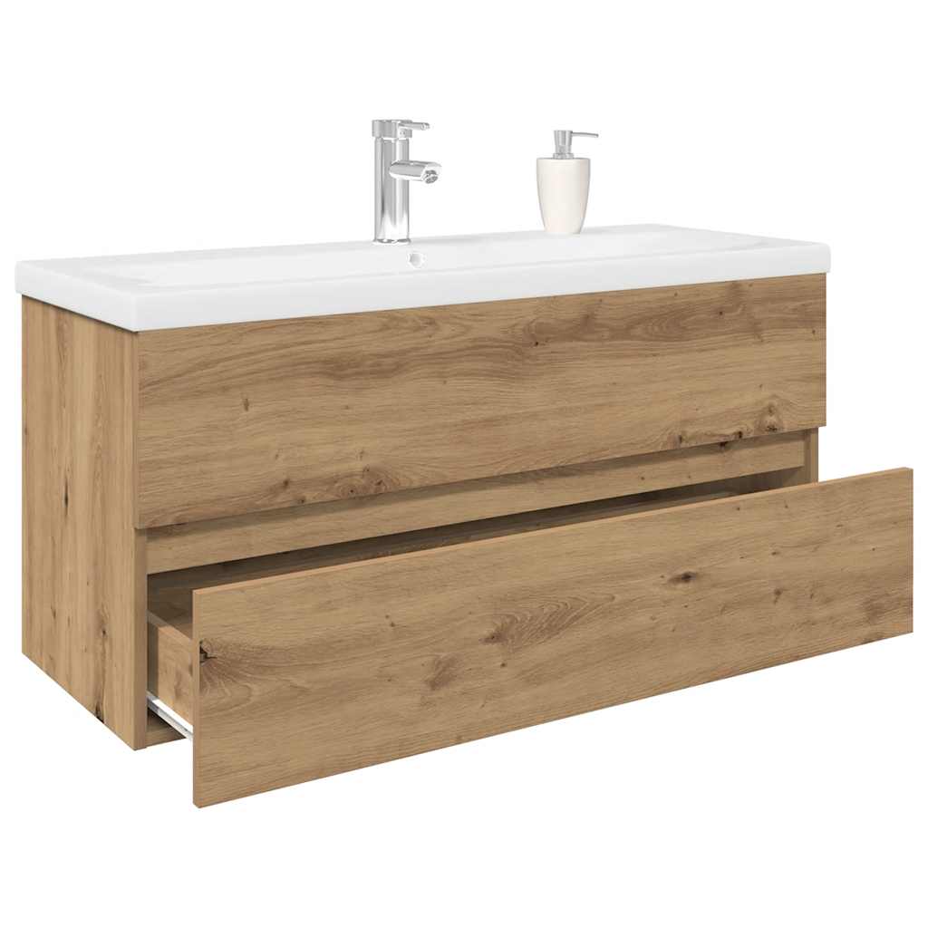 Vanity unit with built-in basin and faucet