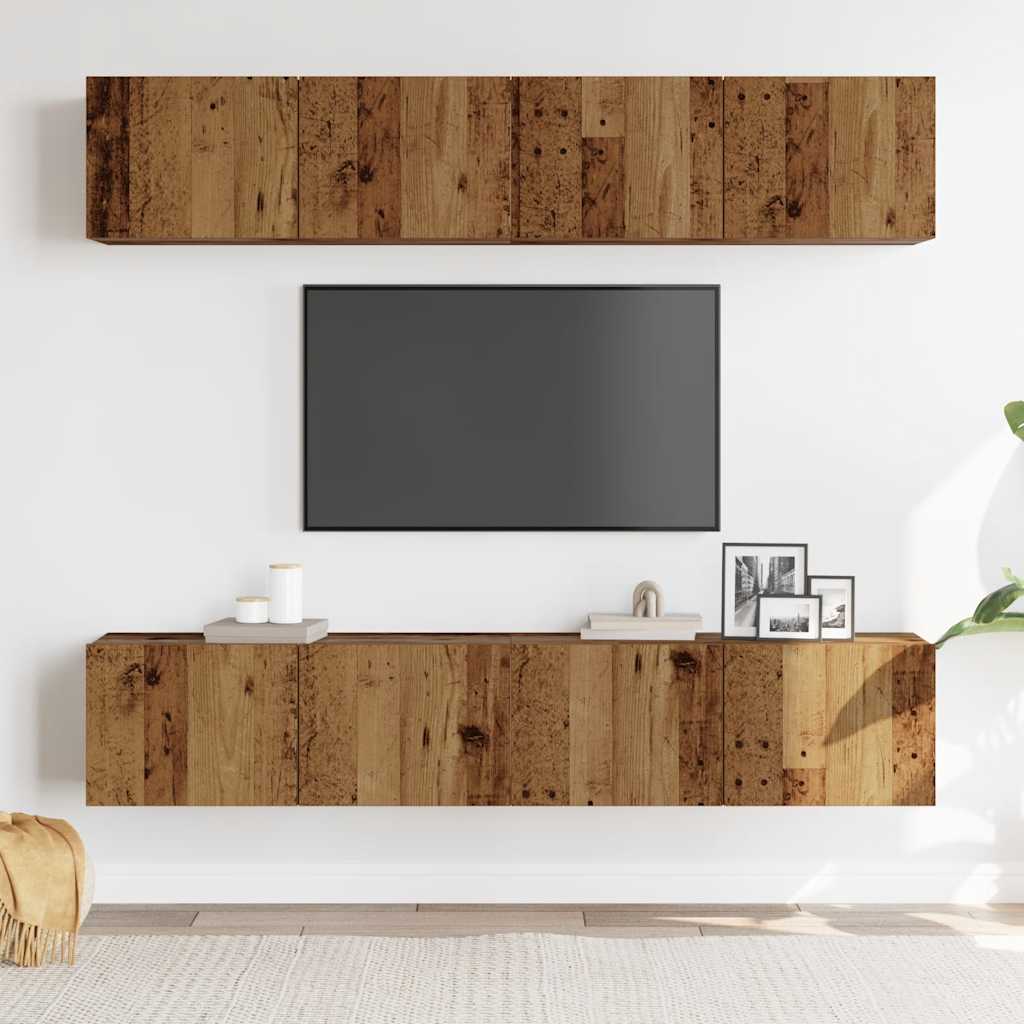 TV wall cabinets 4 pcs. Old wood look wood material