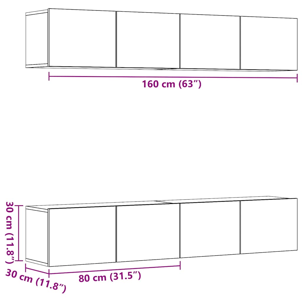 TV wall cabinets 4 pcs. Old wood look wood material