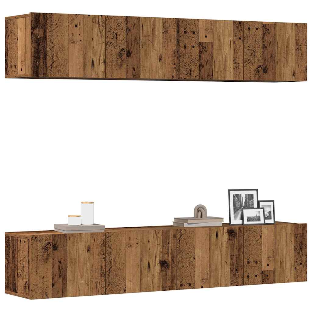 TV wall cabinets 4 pcs. Old wood look wood material