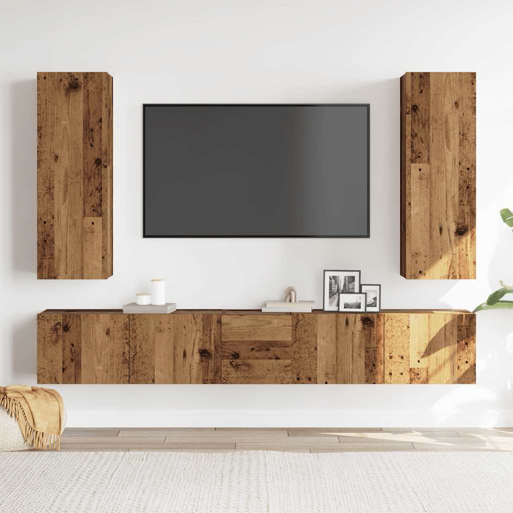 TV wall cabinets 5 pcs. Old wood look wood material