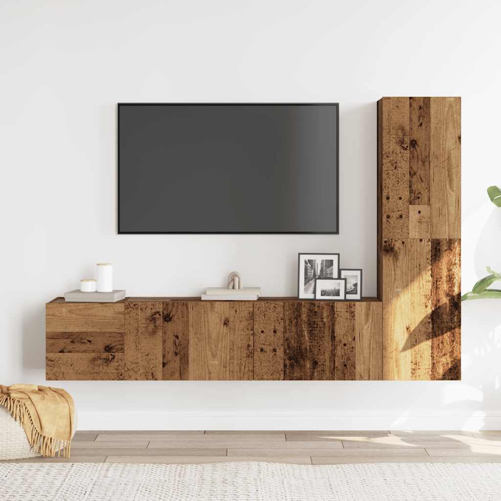 TV wall cabinets 3 pcs. Old wood look wood material