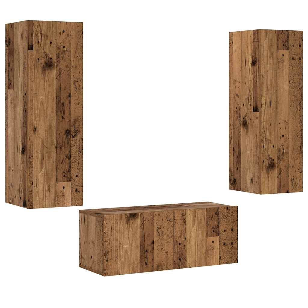 TV wall cabinets 3 pcs. Old wood look wood material