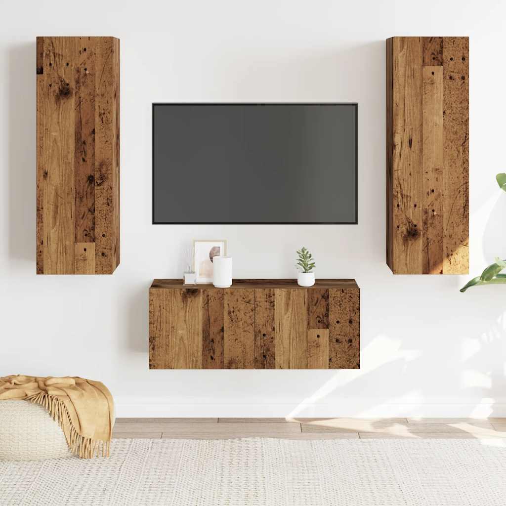 TV wall cabinets 3 pcs. Old wood look wood material