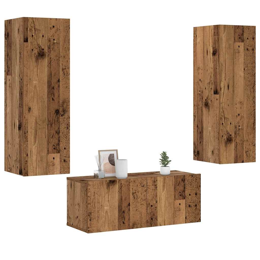 TV wall cabinets 3 pcs. Old wood look wood material
