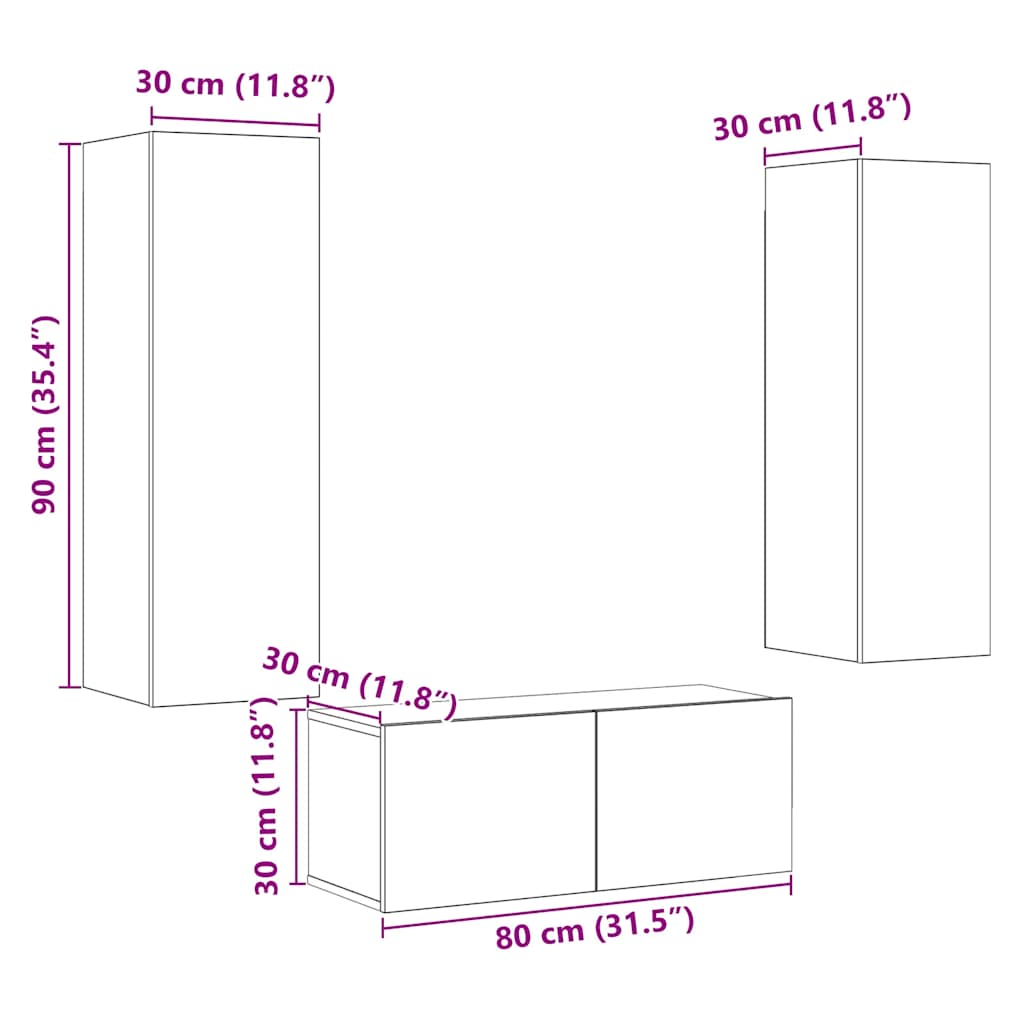 TV-Wandschränke 3 Stk. Artisan-Eiche Holzwerkstoff