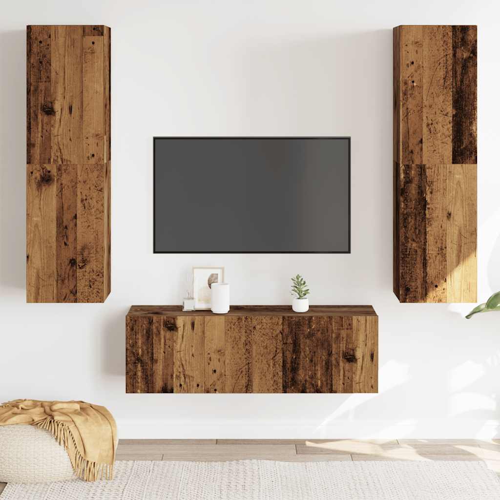 TV wall cabinets 3 pcs. Old wood look wood material