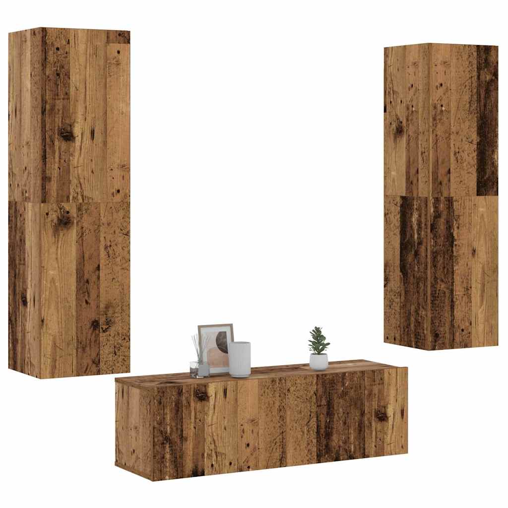 TV wall cabinets 3 pcs. Old wood look wood material