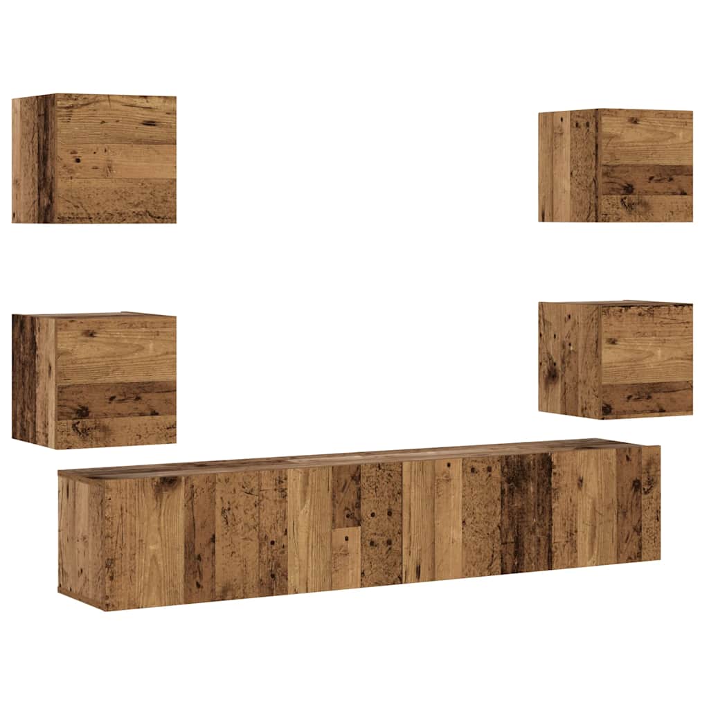 TV wall cabinets 6 pcs. Reclaimed wood look wood material