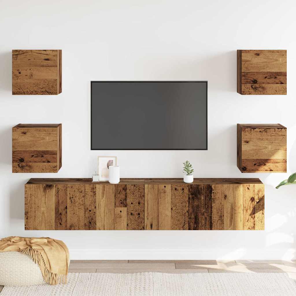 TV wall cabinets 6 pcs. Reclaimed wood look wood material