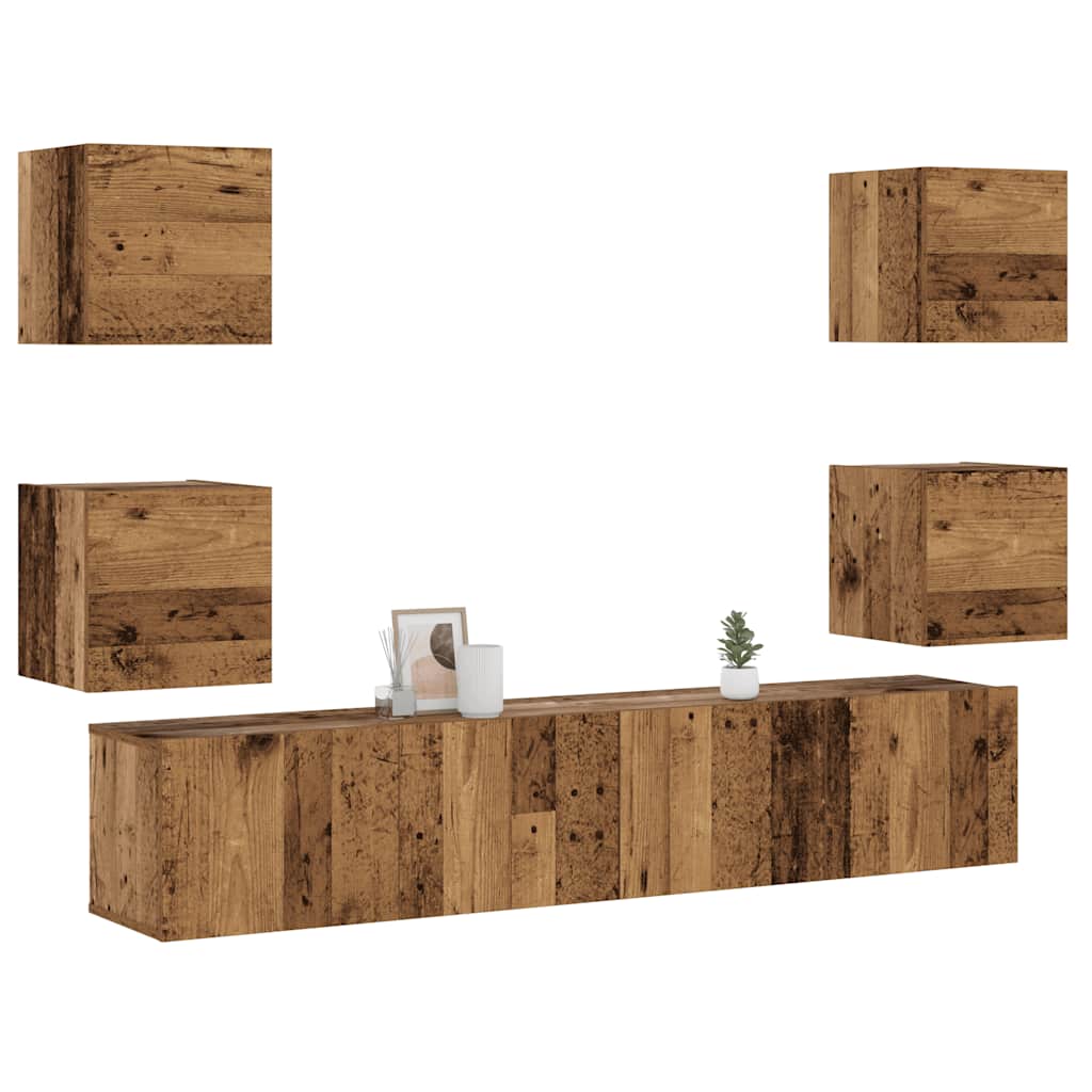 TV wall cabinets 6 pcs. Reclaimed wood look wood material