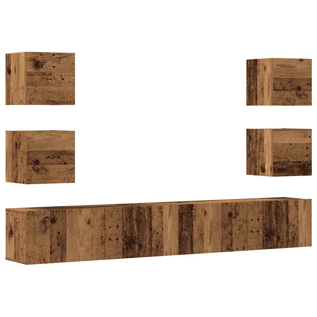 TV wall cabinets 6 pcs. Reclaimed wood look wood material