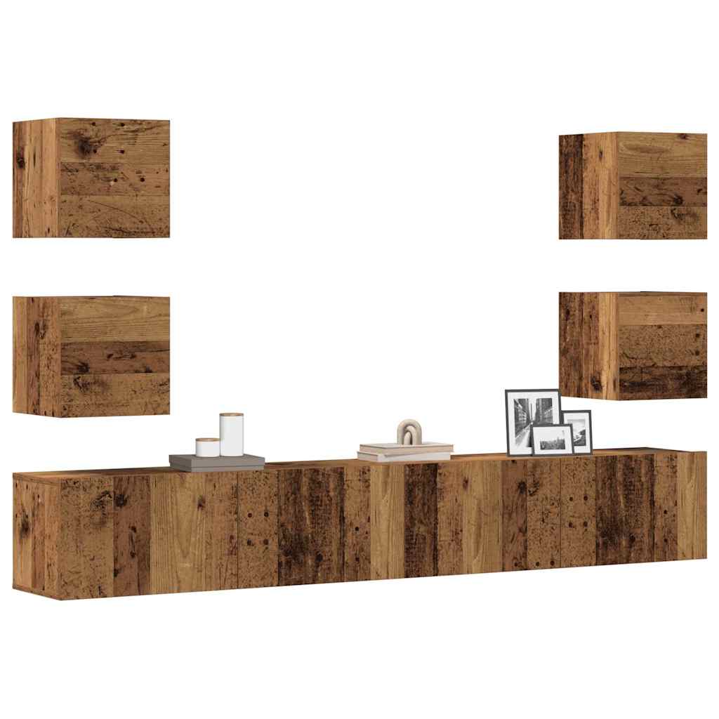 TV wall cabinets 6 pcs. Reclaimed wood look wood material