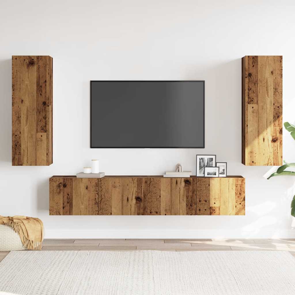 TV wall cabinets 4 pcs. Old wood look wood material