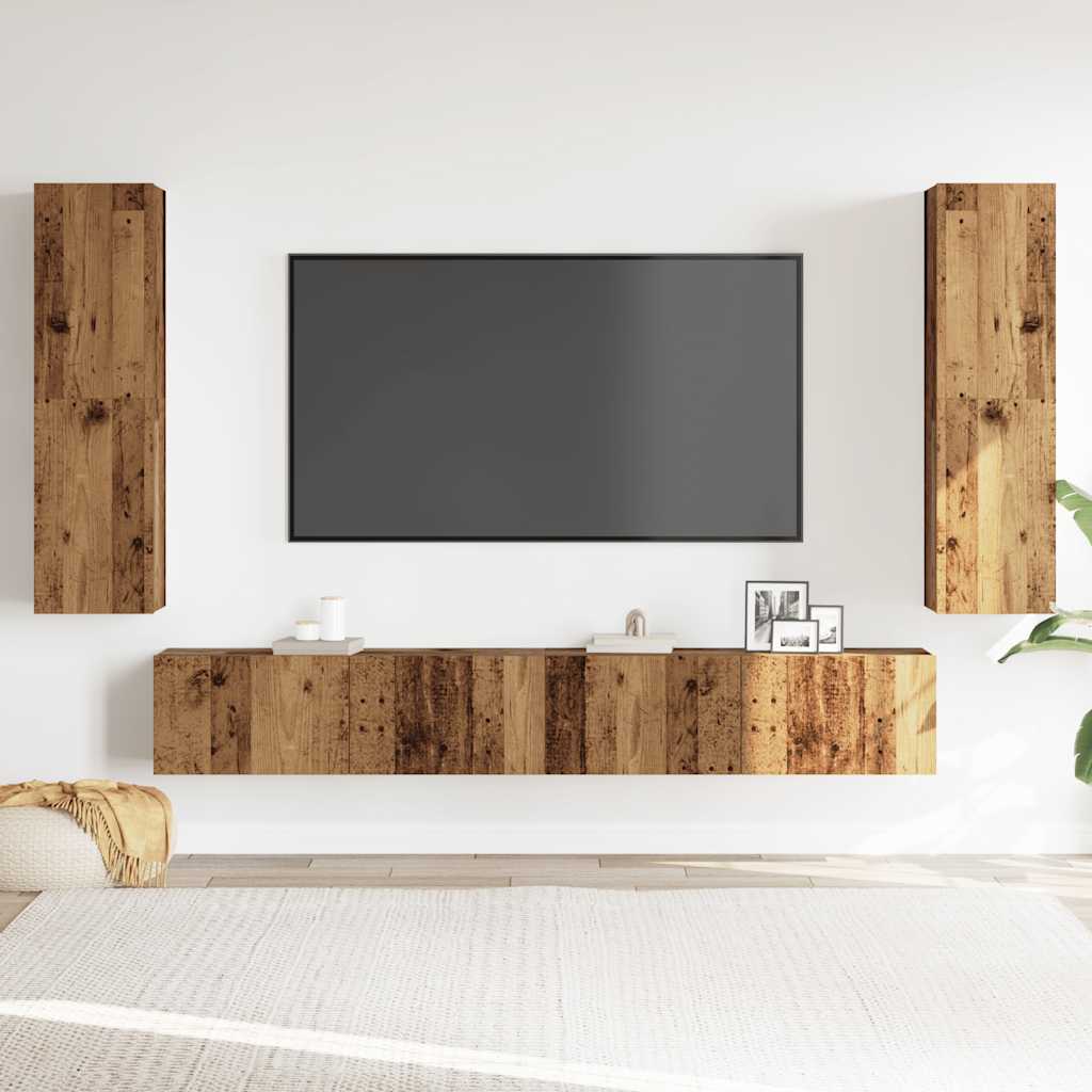 TV wall cabinets 4 pcs. Old wood look wood material