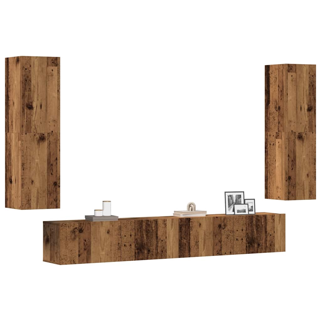 TV wall cabinets 4 pcs. Old wood look wood material