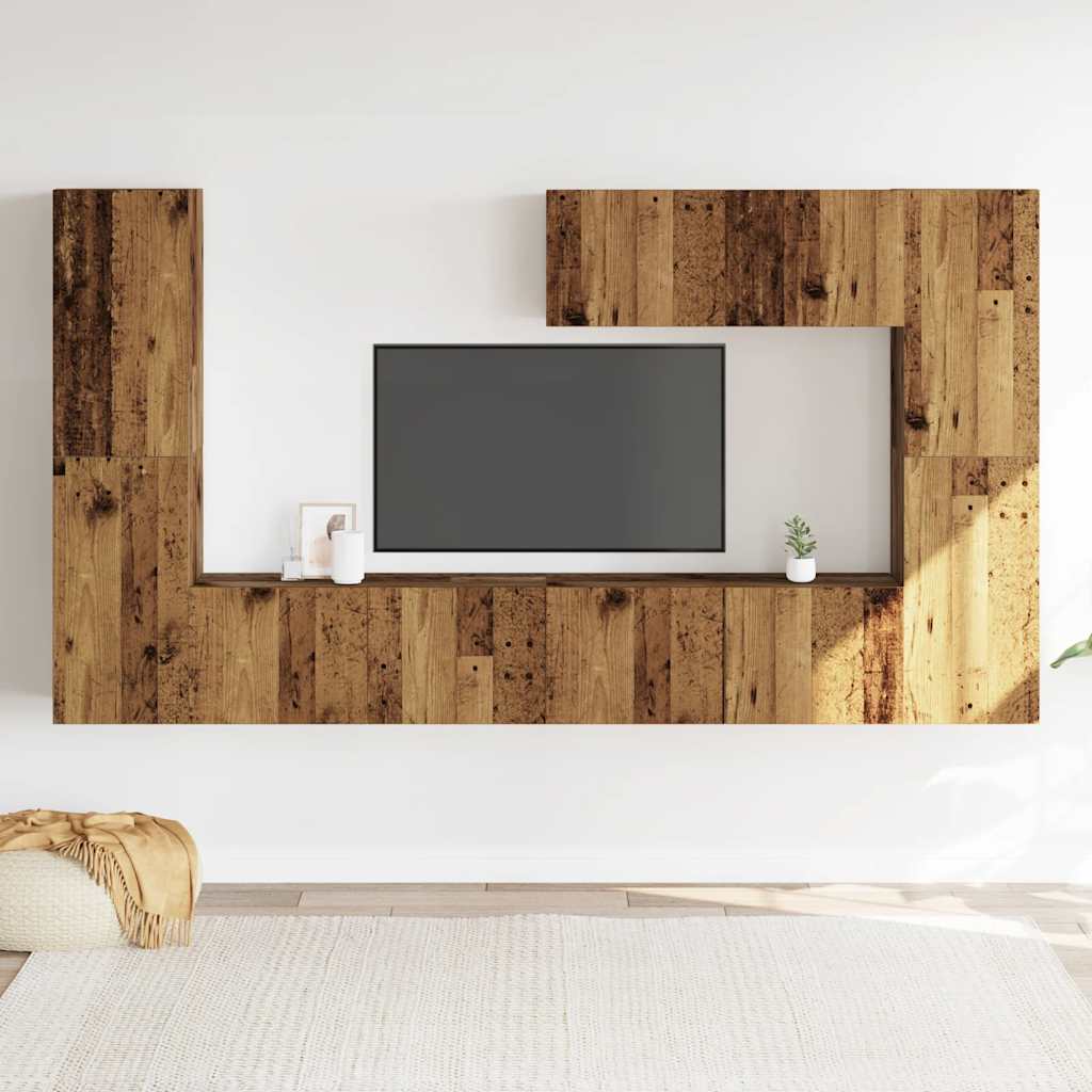 TV wall cabinets 7 pcs. Old wood look wood material