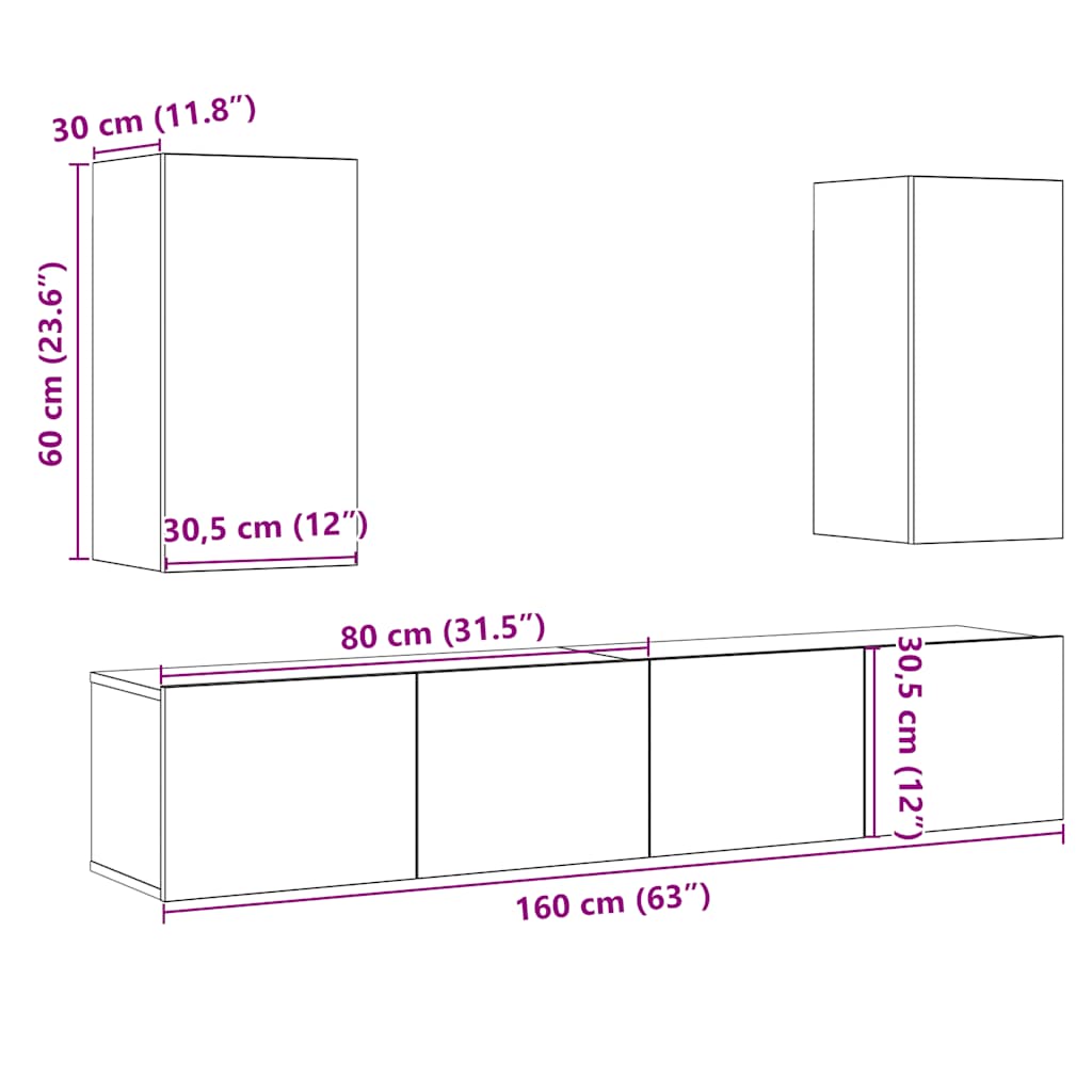 TV wall cabinets 4 pcs. Old wood look wood material